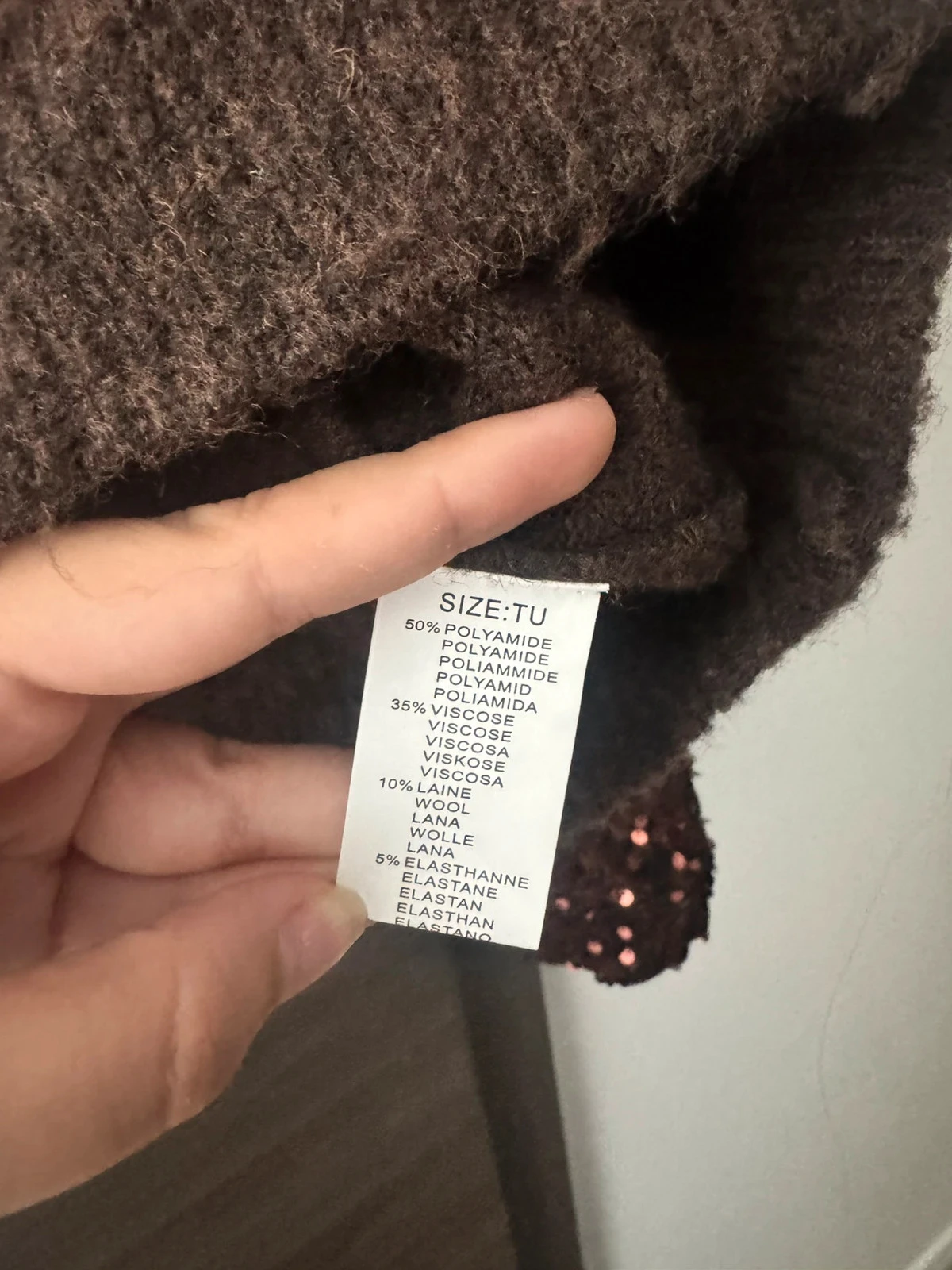 Chaqueta de punto marrón con mangas de lentejuelas y corazón bordado - Talla Única (TU) – photo 6